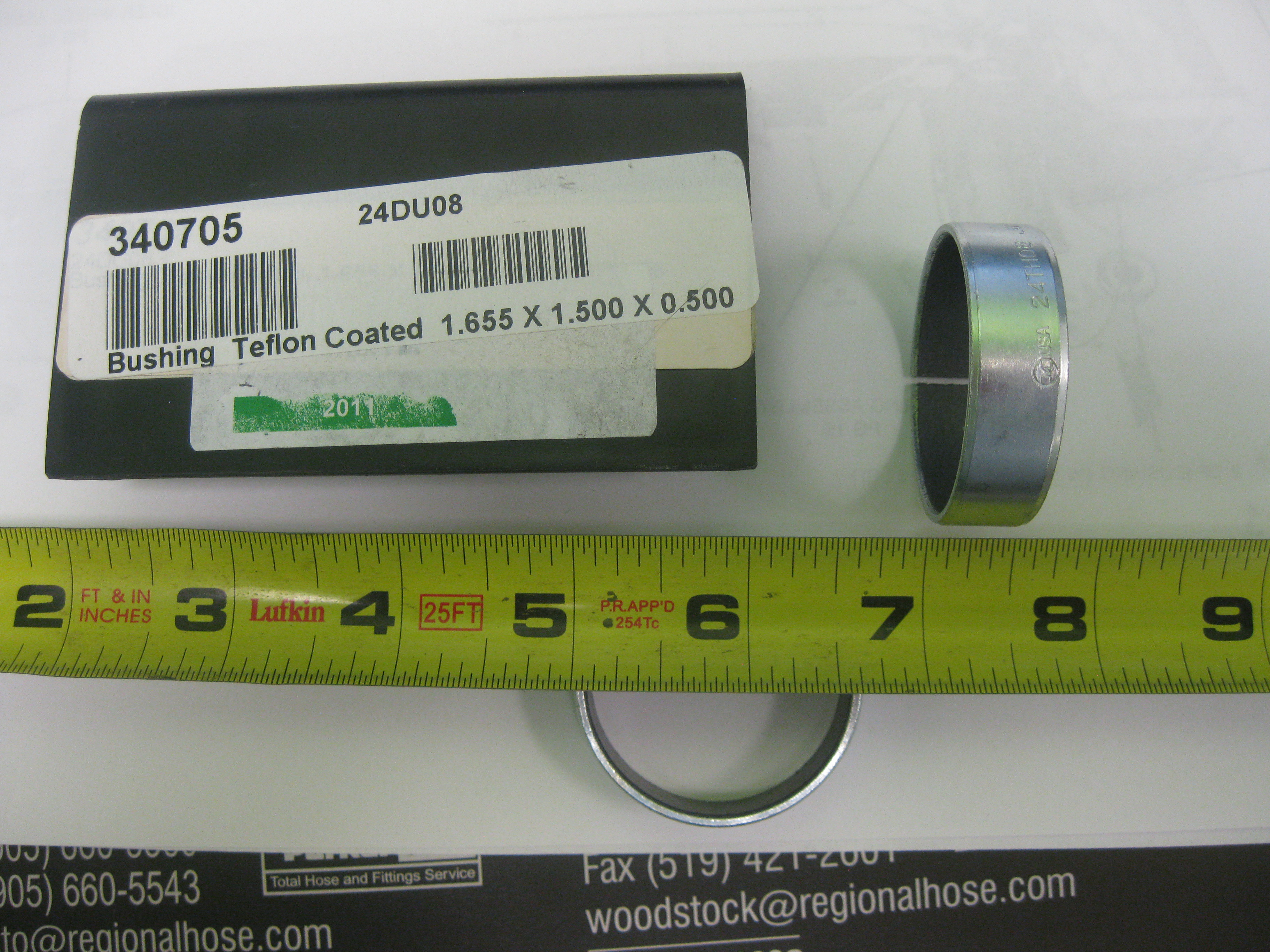 BUSHING  TEFLON COATED  1.655 X 1.500 X 0.500  24DU08